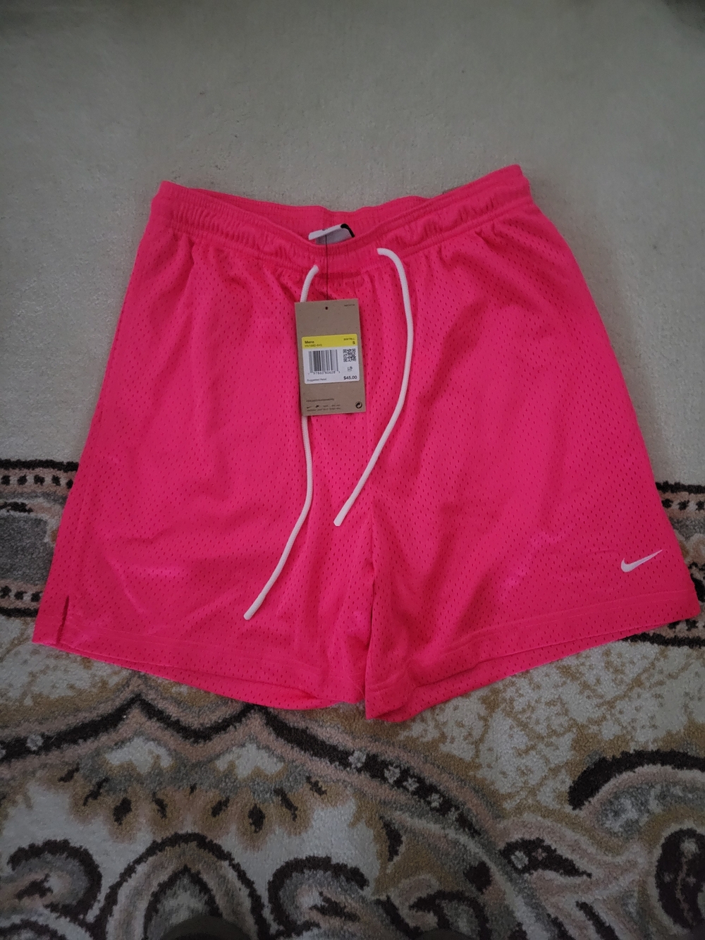 Nike Men's Bright Pink Athletic Mesh Shorts with Drawstring, New With Tags